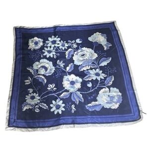 Echo Blue/ White Floral Square 100% Silk Scarf